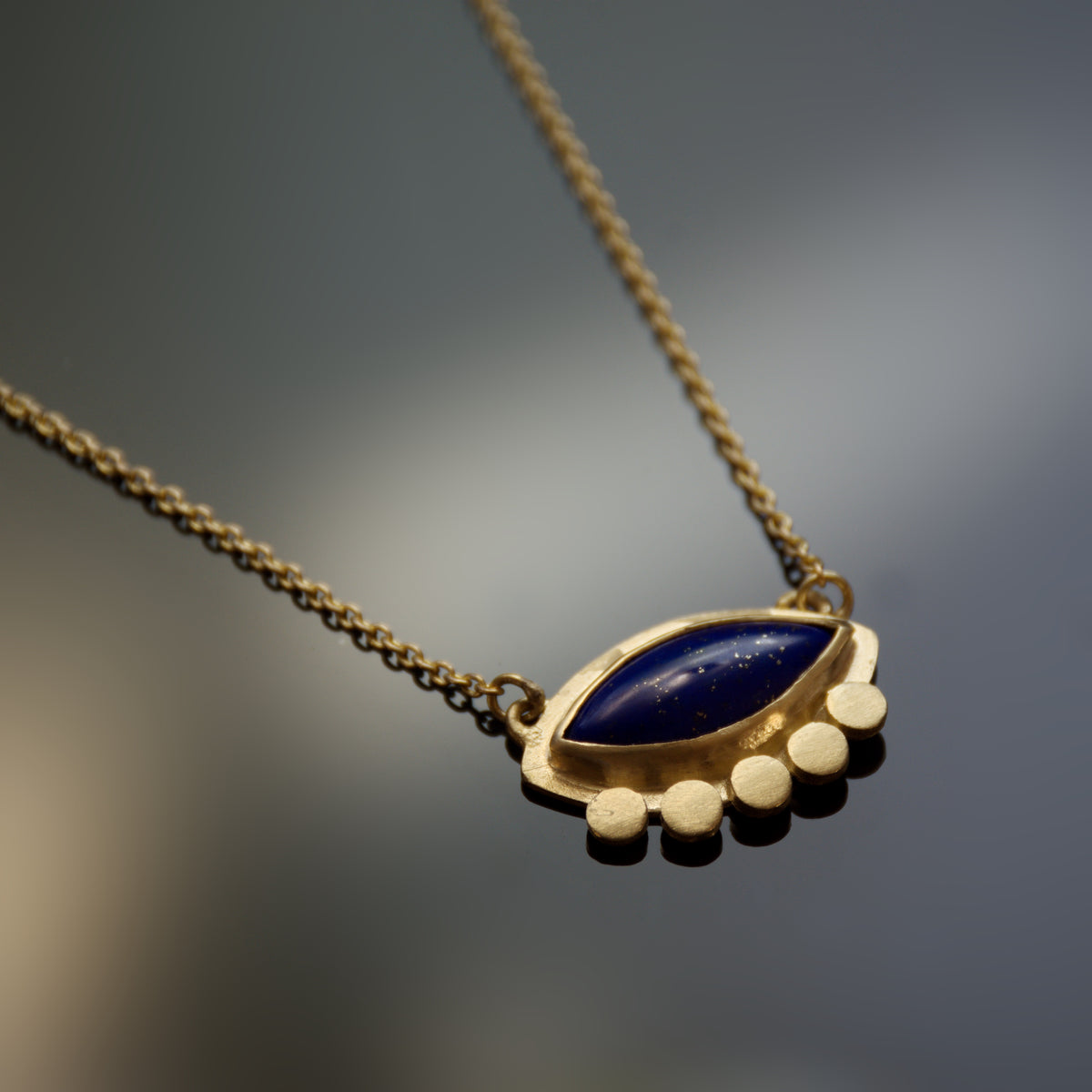 NG4763 Gold necklace with Marquise Lapis Lazuli Charm