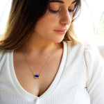 NG4763 Gold necklace with Marquise Lapis Lazuli Charm