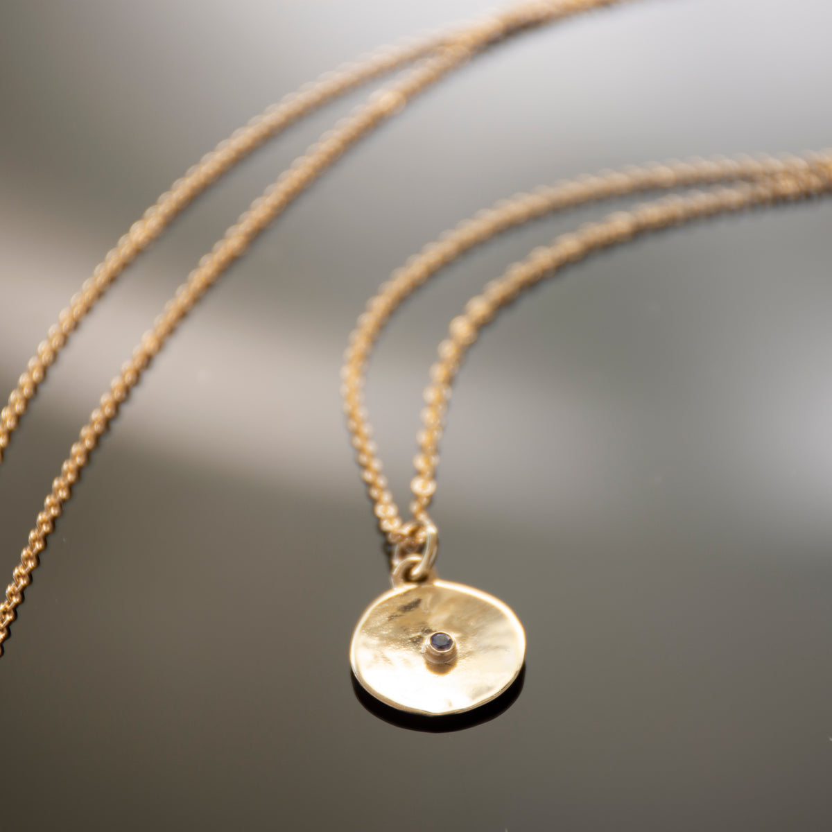 NG4765B Gold Round Charm Necklace with Sapphire