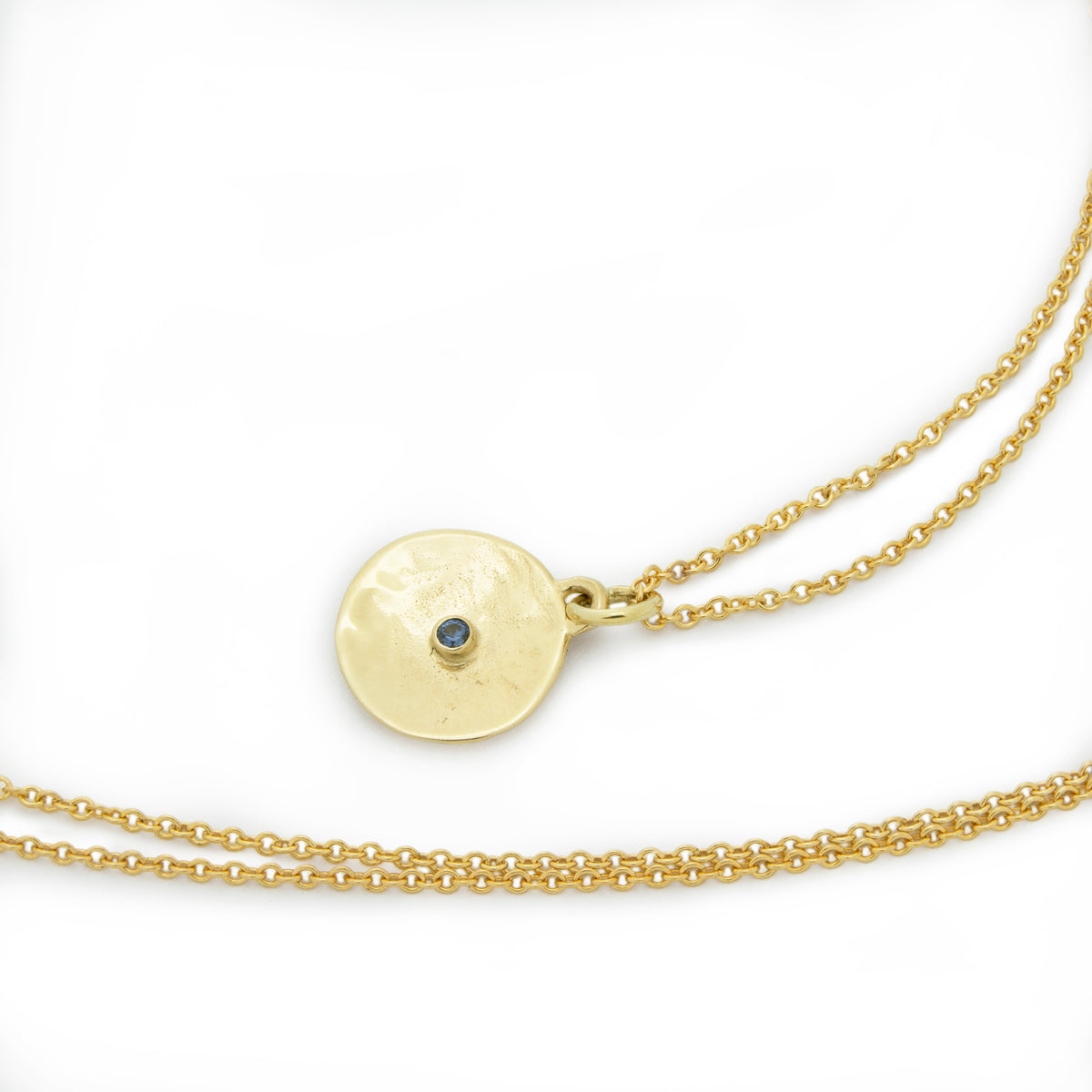 NG4765B Gold Round Charm Necklace with Sapphire