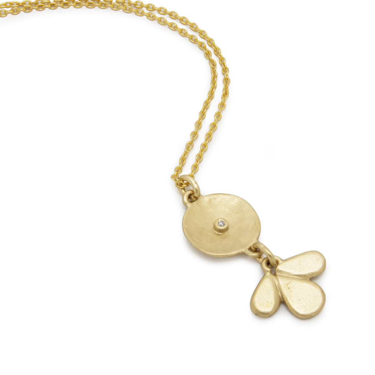 NG4765 Matte Gold Y Necklace with Diamonds