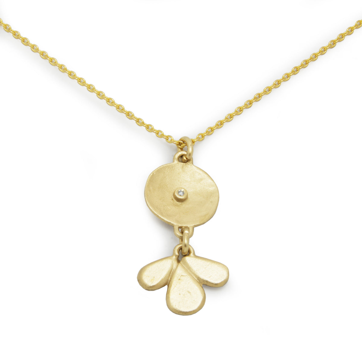 NG4765 Matte Gold Y Necklace with Diamonds