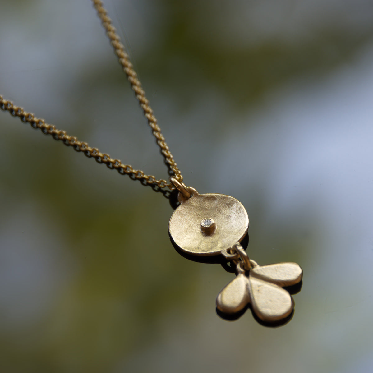 NG4765 Matte Gold Y Necklace with Diamonds