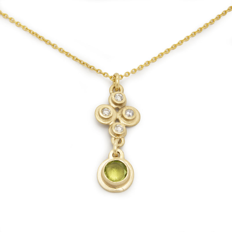 NG4766 Gold Y Necklace with Diamonds and Peridot