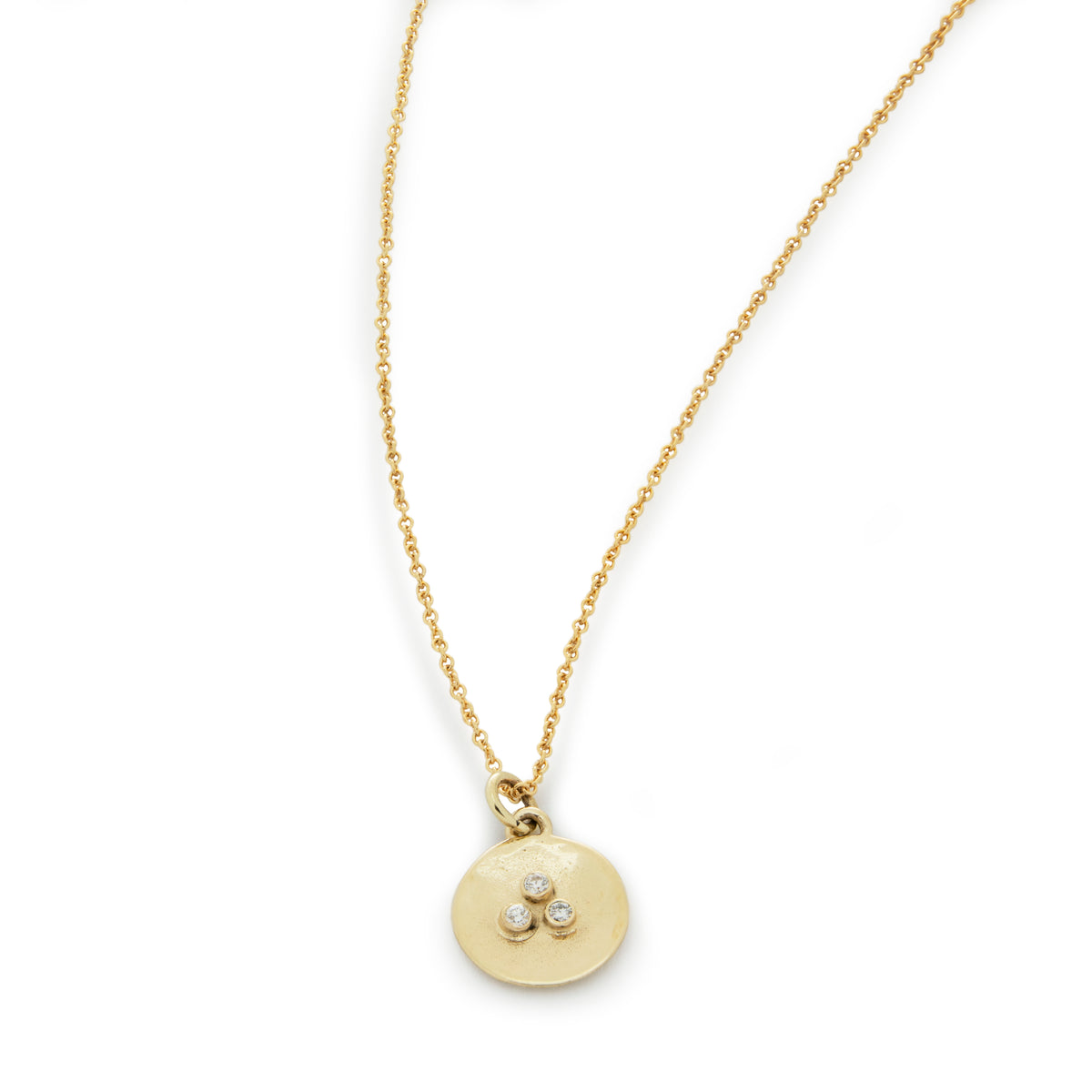 NG4767A Gold Round Charm Necklace with Three Diamonds