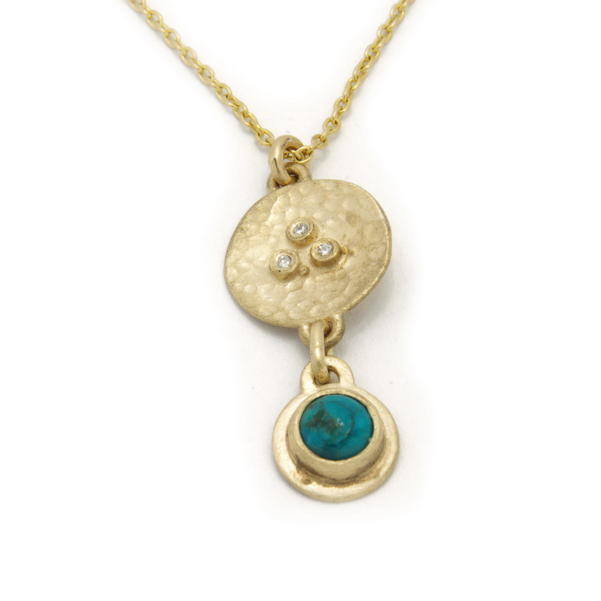 NG4767 Matte Gold Y Necklace with Turquoise and Diamonds