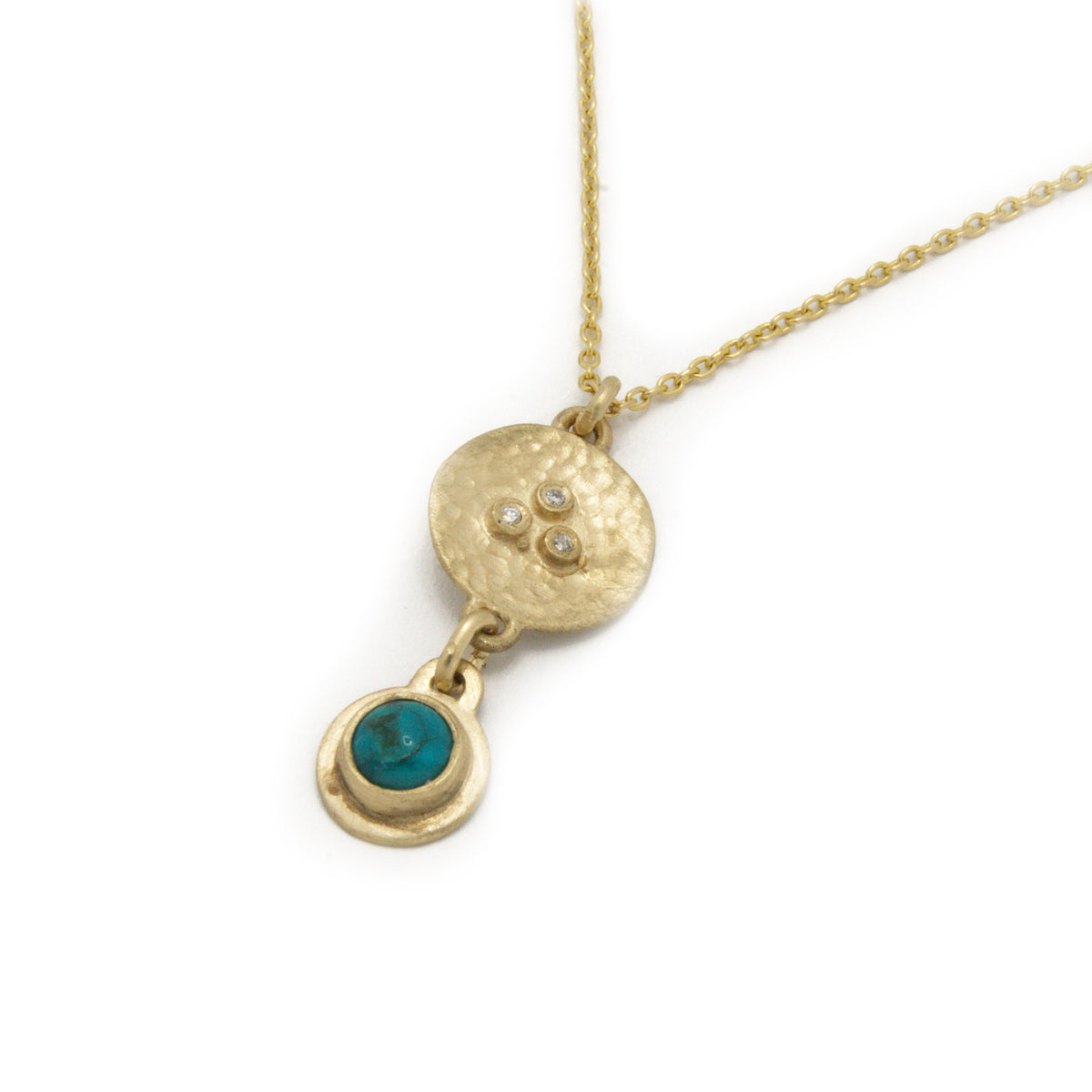 NG4767 Matte Gold Y Necklace with Turquoise and Diamonds