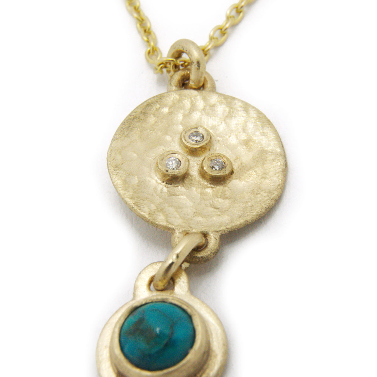 NG4767 Matte Gold Y Necklace with Turquoise and Diamonds