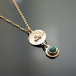 NG4767 Matte Gold Y Necklace with Turquoise and Diamonds