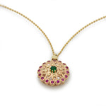 NG4767 Gold Flower Charm Necklace with Emerald and Ruby
