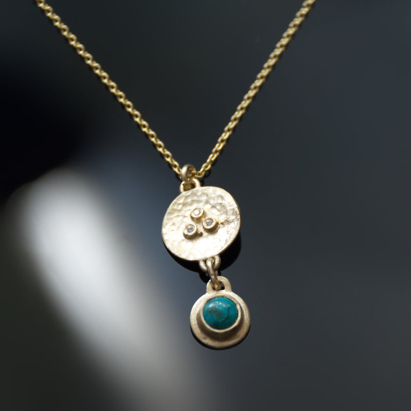 NG4767 Matte Gold Y Necklace with Turquoise and Diamonds