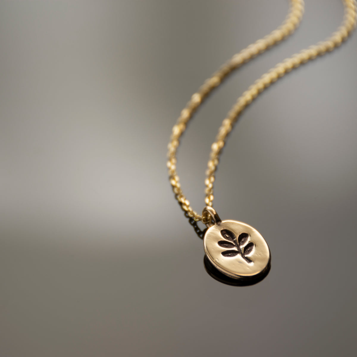 NG4768A Hand-Stamped Leaf Oval Pendant Gold Necklace