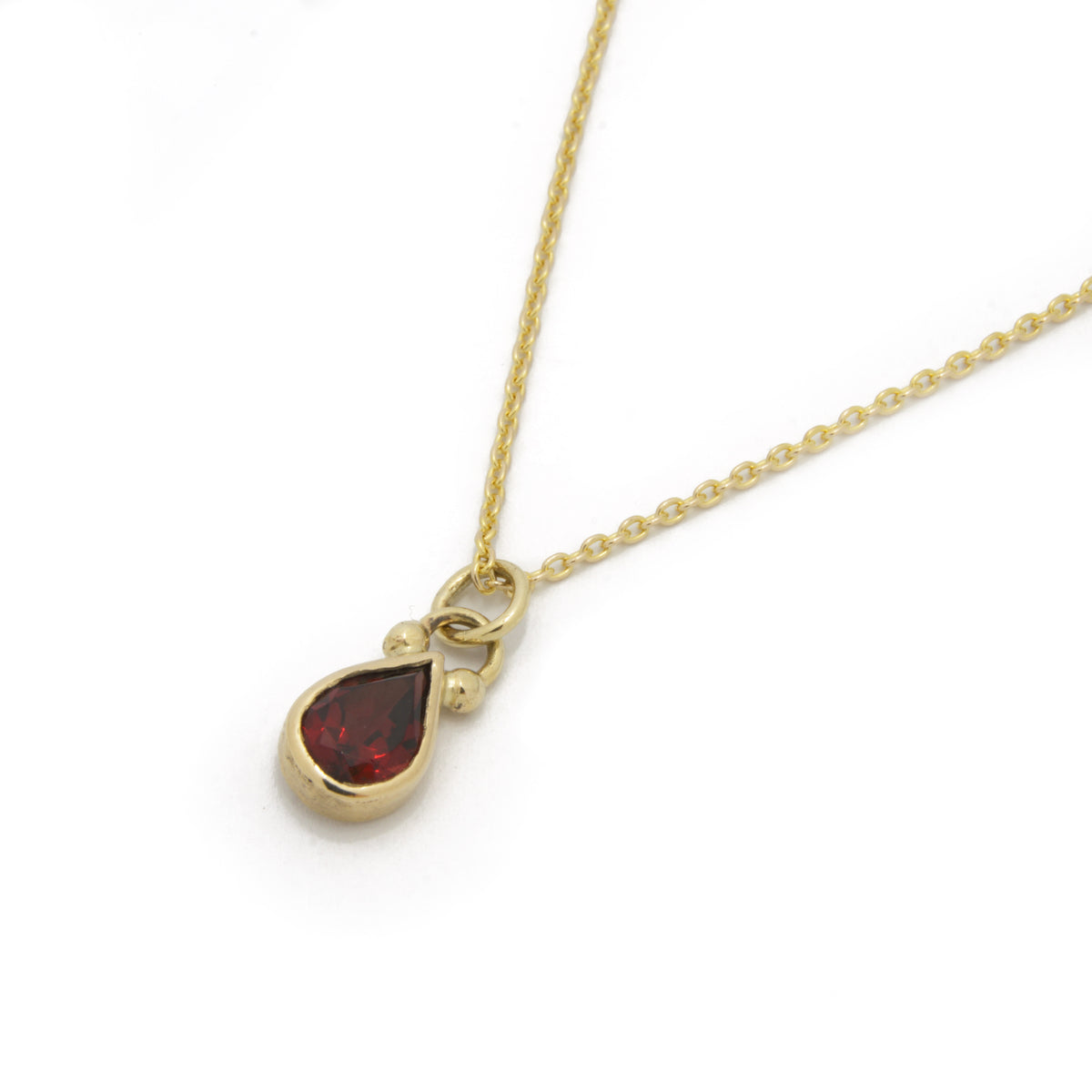 NG4768 Gold Necklace with Teardrop Garnet Pendant