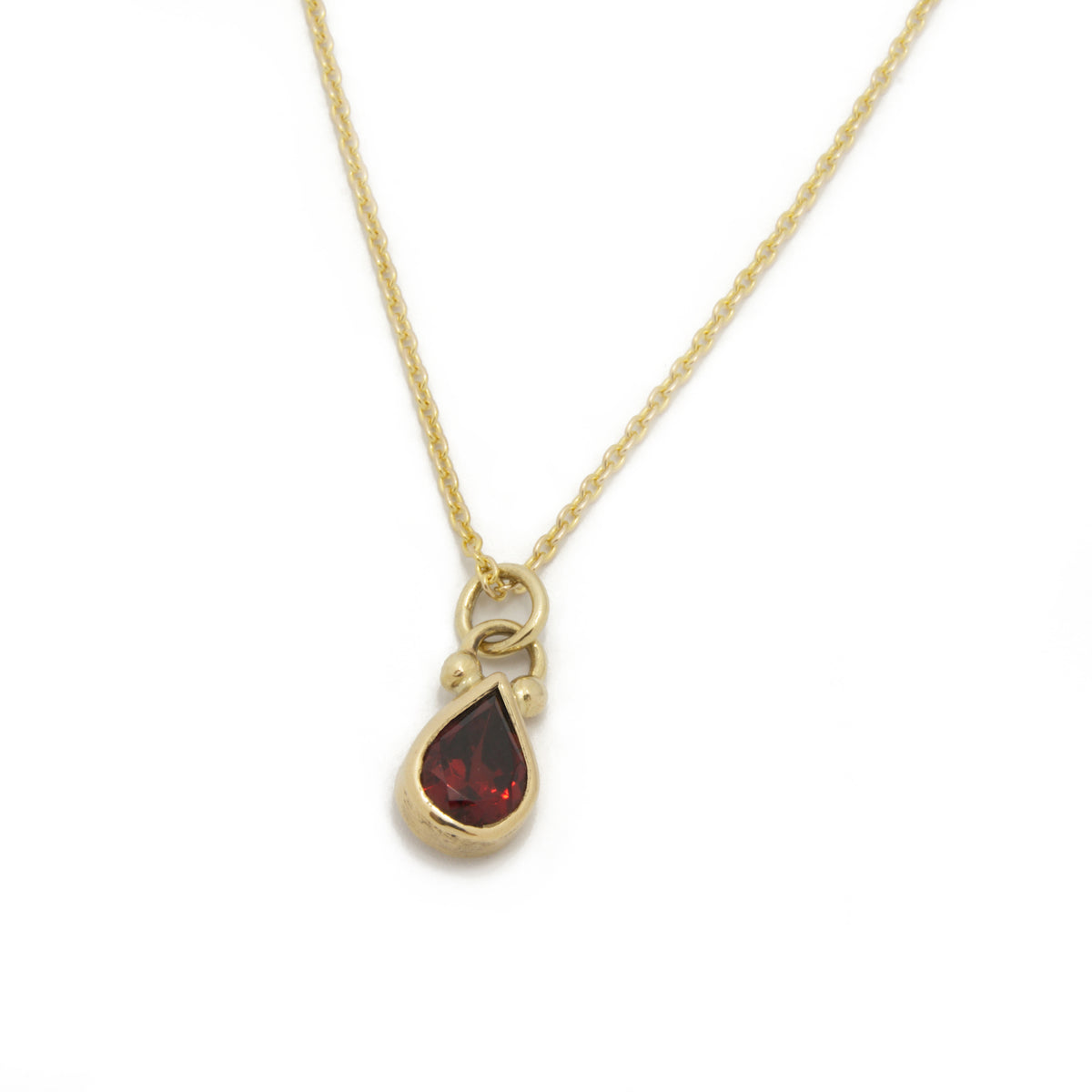 NG4768 Gold Necklace with Teardrop Garnet Pendant