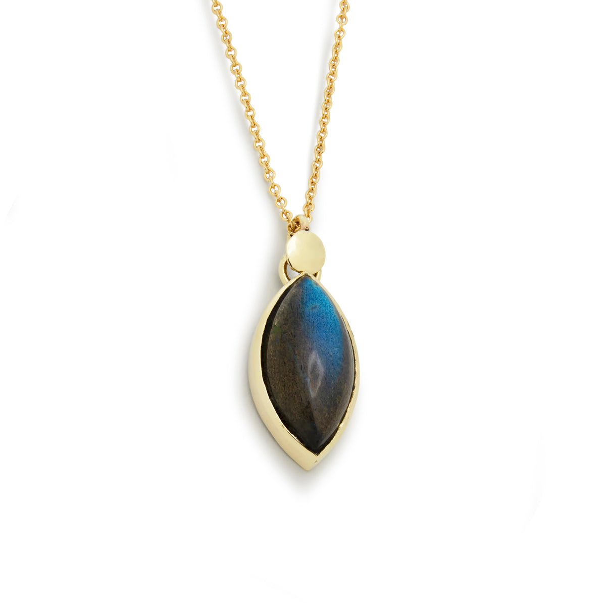 NG4770 Gold Necklace with Marquise Labradorite Charm