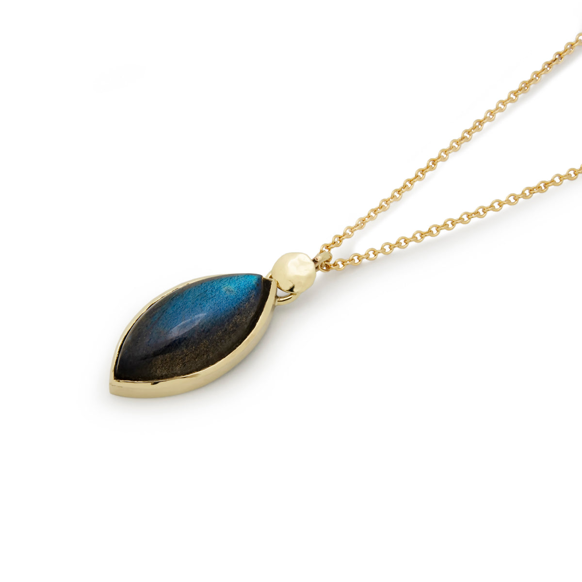 NG4770 Gold Necklace with Marquise Labradorite Charm