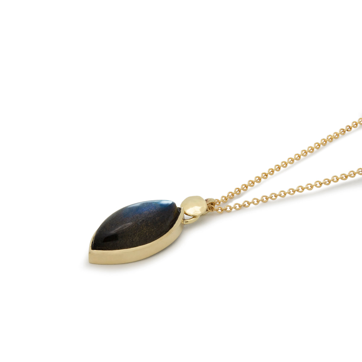 NG4770 Gold Necklace with Marquise Labradorite Charm