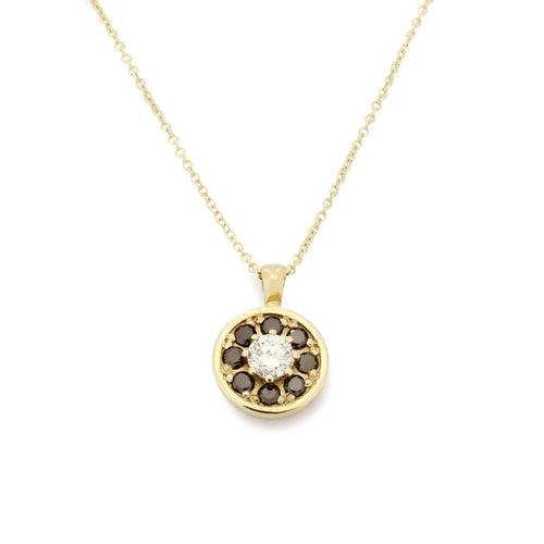 NG4775 Gold necklace with Flower Pendant set with Black and Clear Diamonds