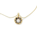NG4775 Gold necklace with Flower Pendant set with Black and Clear Diamonds