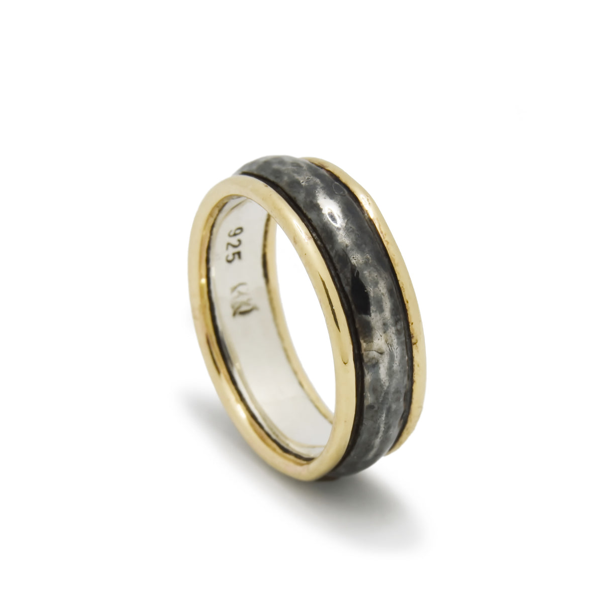 R0122-1 Rustic Silver Ring with Gold Rim