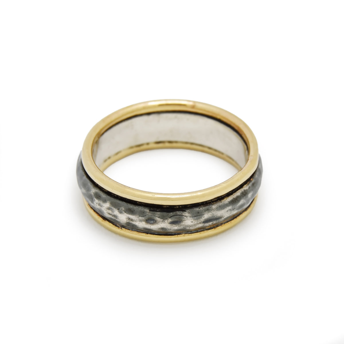 R0122-1 Rustic Silver Ring with Gold Rim