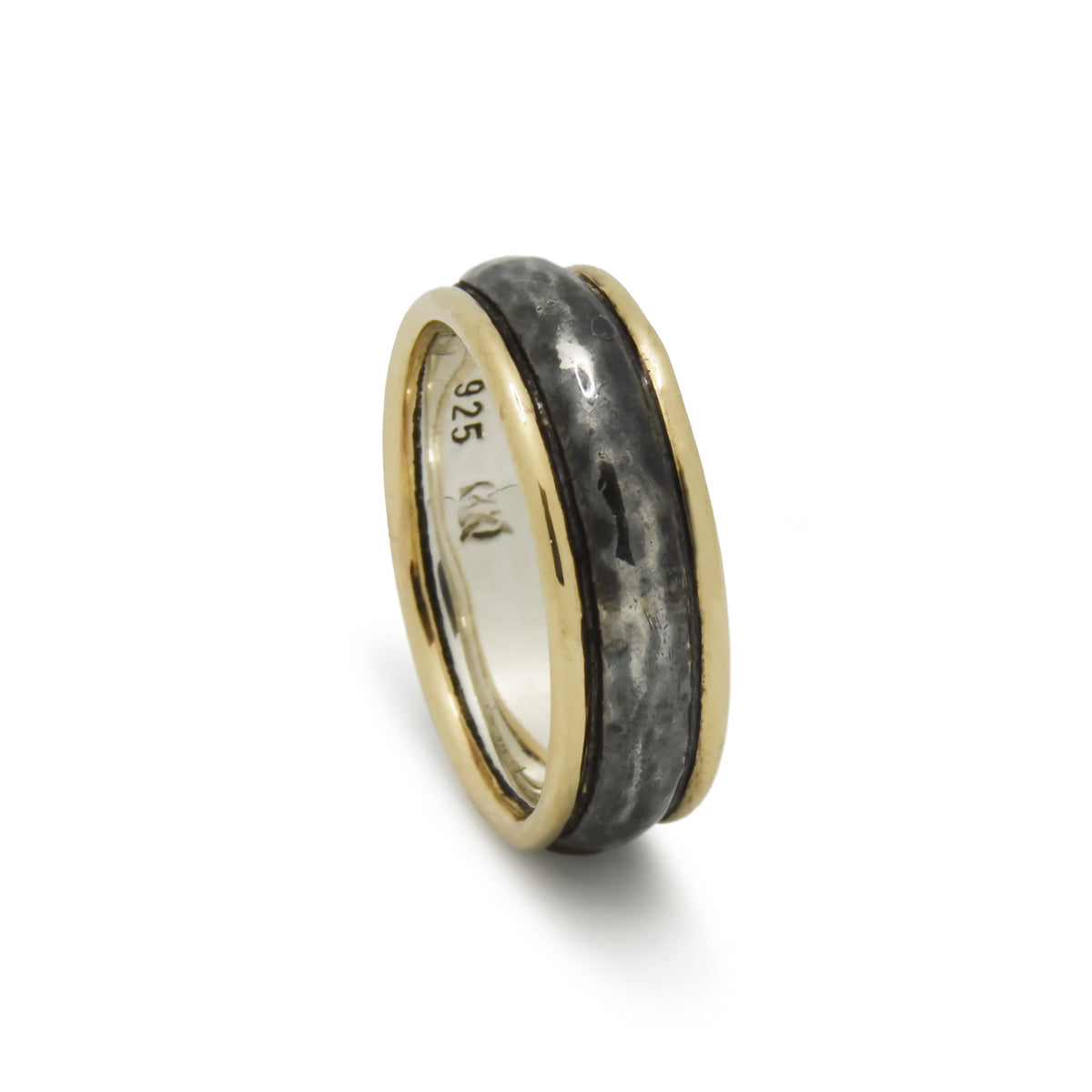 R0122-1 Rustic Silver Ring with Gold Rim