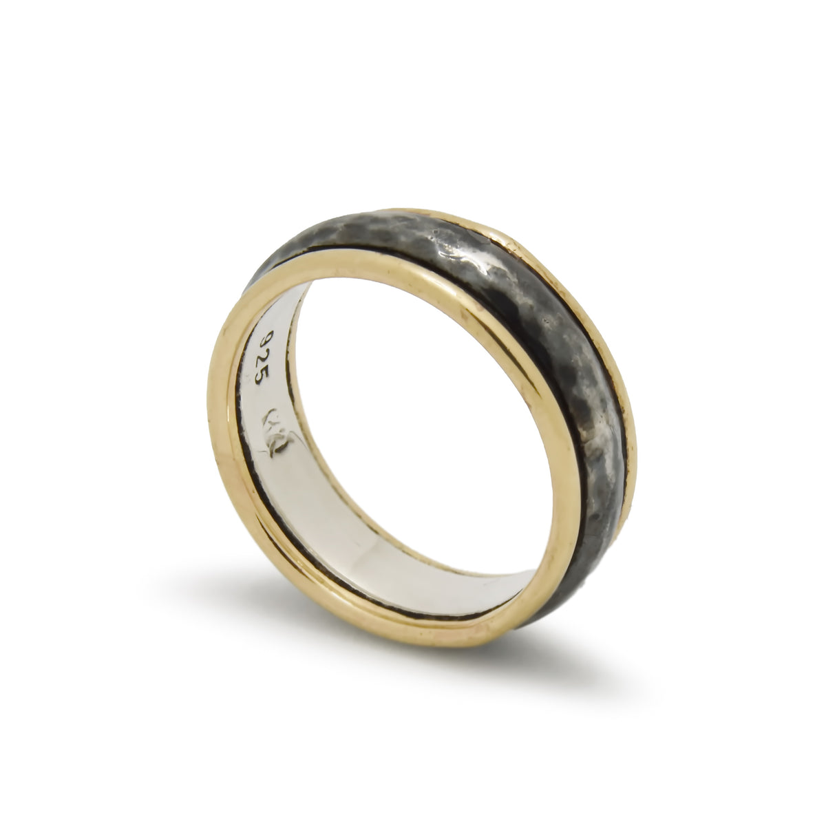 R0122-1 Rustic Silver Ring with Gold Rim