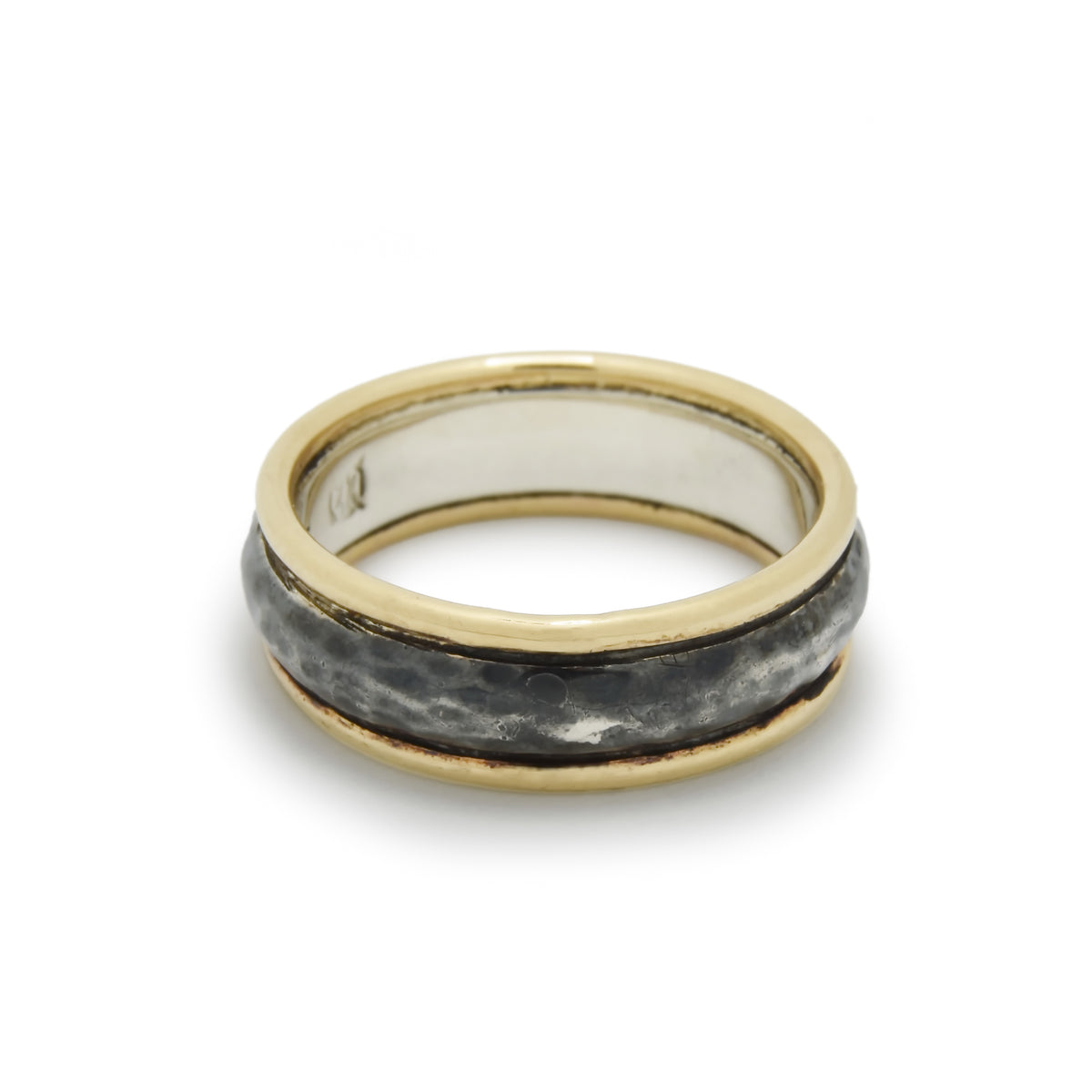 R0122-1 Rustic Silver Ring with Gold Rim