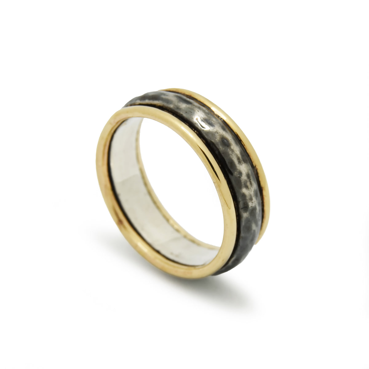 R0122-1 Rustic Silver Ring with Gold Rim