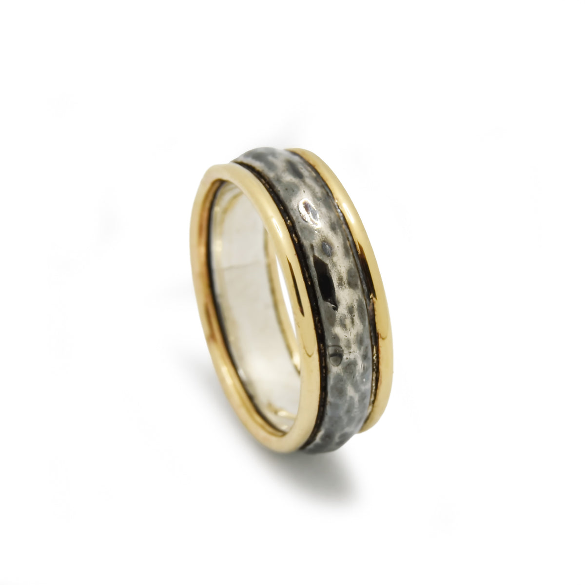 R0122-1 Rustic Silver Ring with Gold Rim