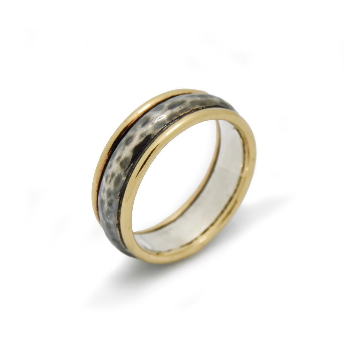 R0122-1 Rustic Silver Ring with Gold Rim