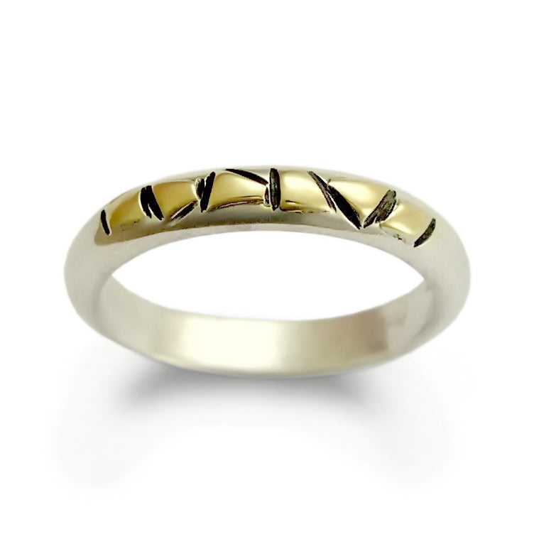 R0194 Thin Silver Band with Gold Stripes