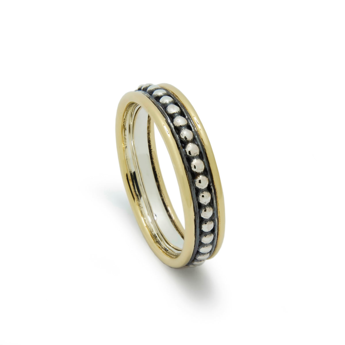 R0907 Dotted Silver Ring with Gold Rim