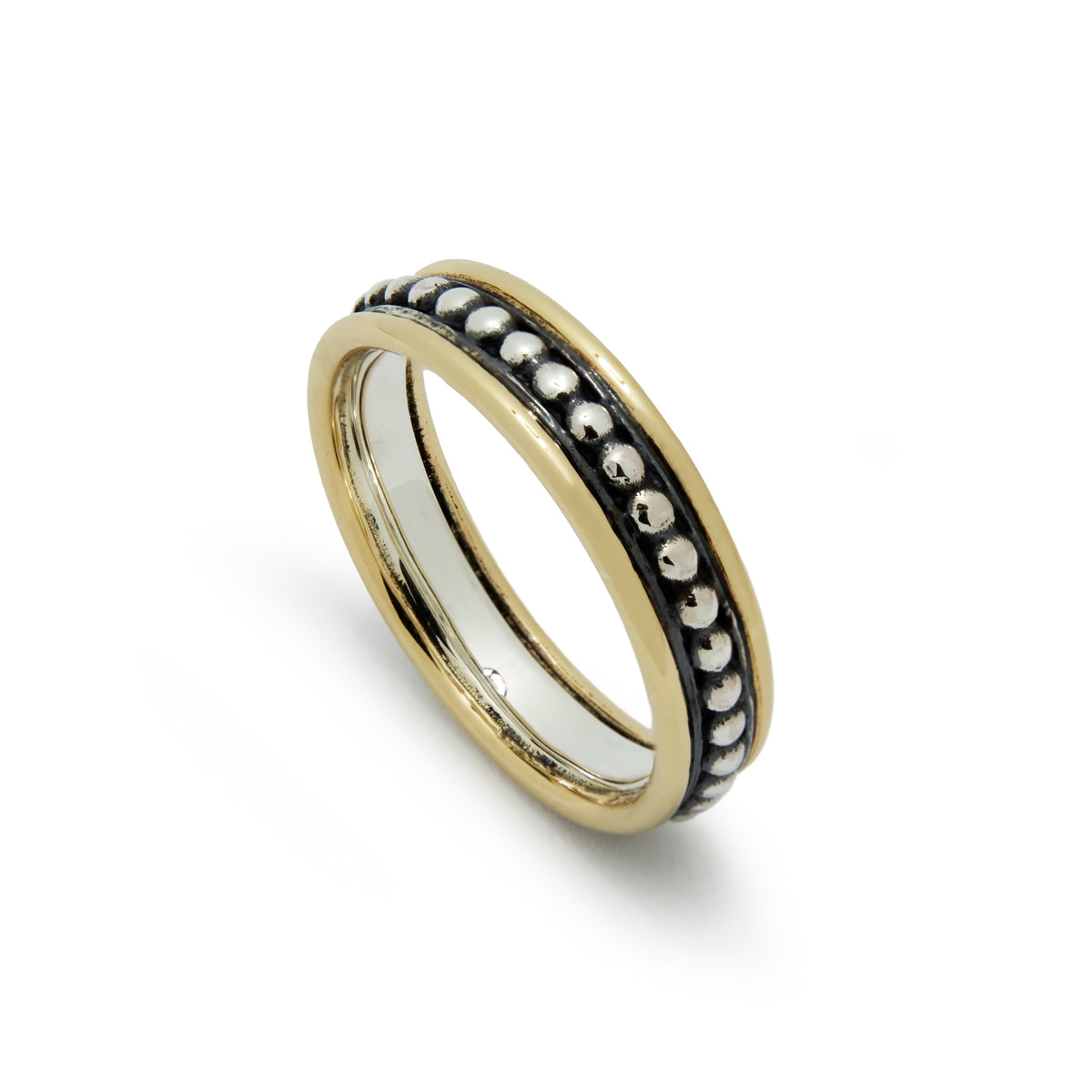 R0907 Dotted Silver Ring with Gold Rim