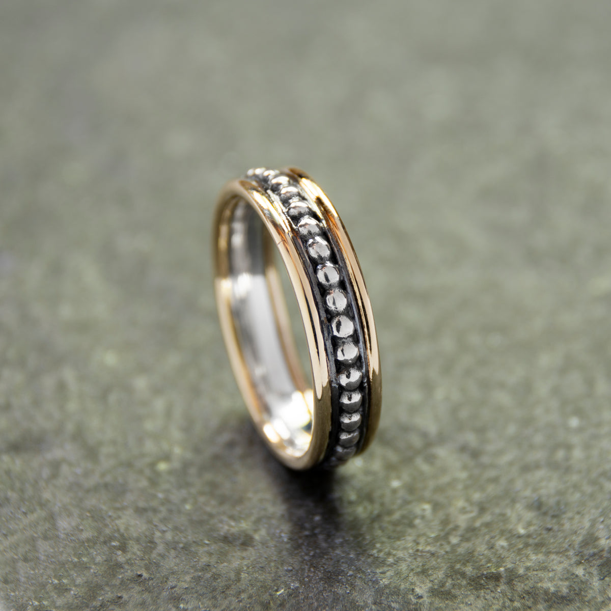 R0907 Dotted Silver Ring with Gold Rim