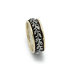 R0914 Rustic Silver Ring with Leaves and Gold Rim