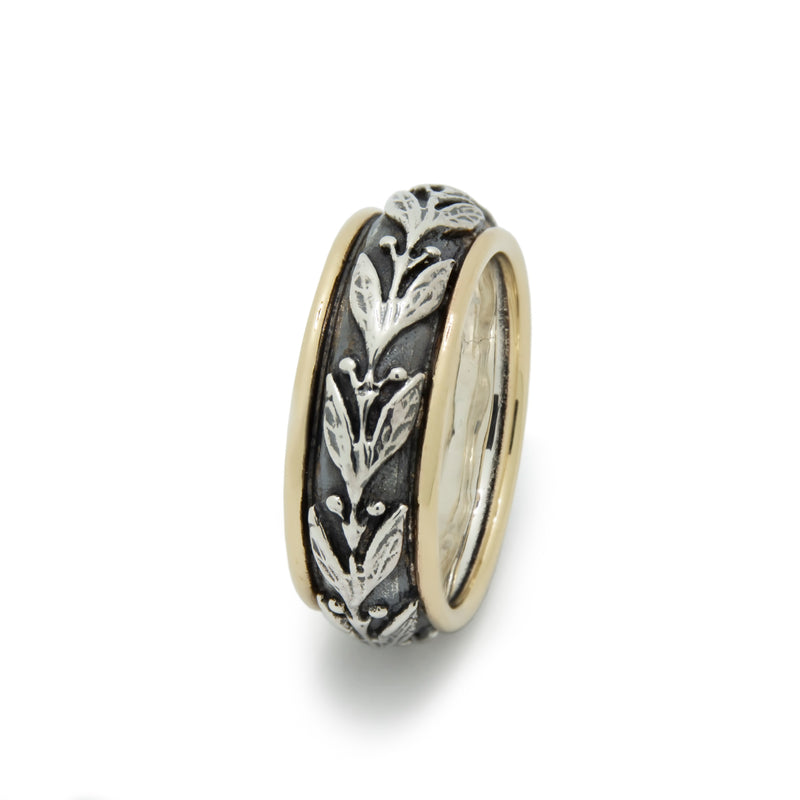 R0917B Rustic Leaves Band with Gold Rim