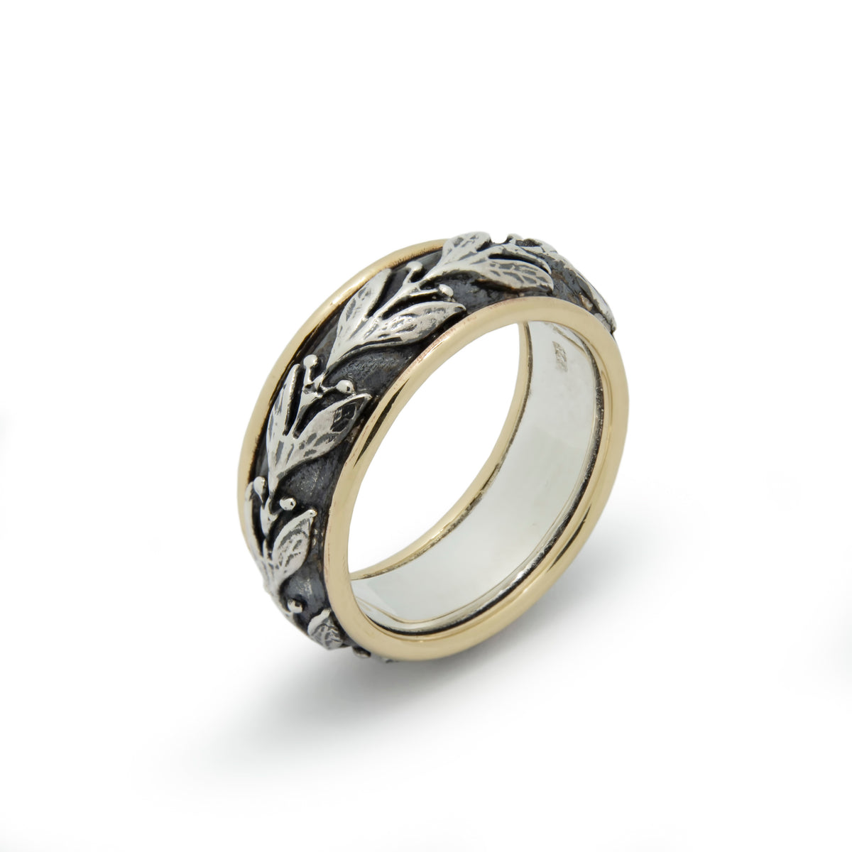 R0917B Rustic Leaves Band with Gold Rim