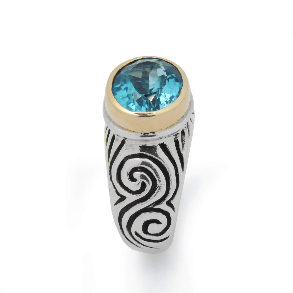 R0696 Hand Engraved two tone ring with R0969