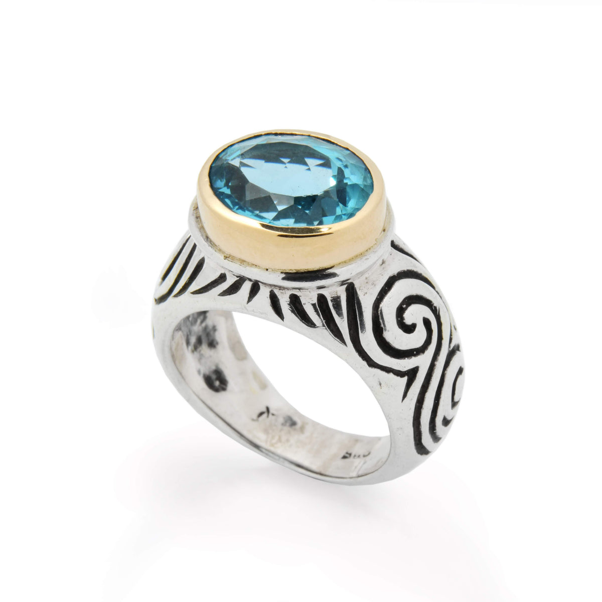 R0696 Hand Engraved two tone ring with R0969