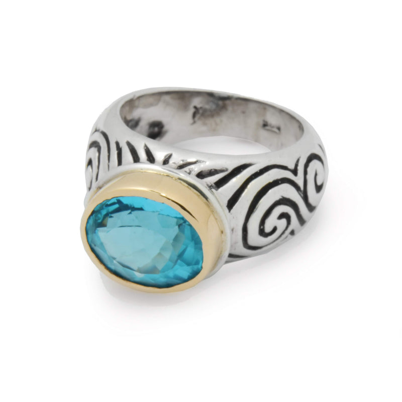 R0696 Hand Engraved two tone ring with R0969