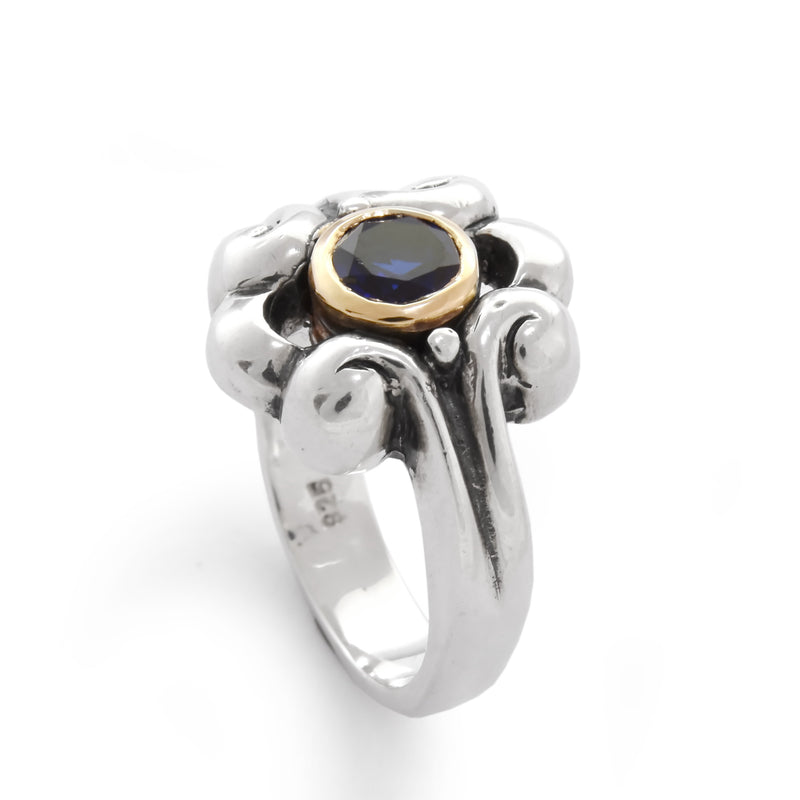 R0980 Sapphire two tone ring