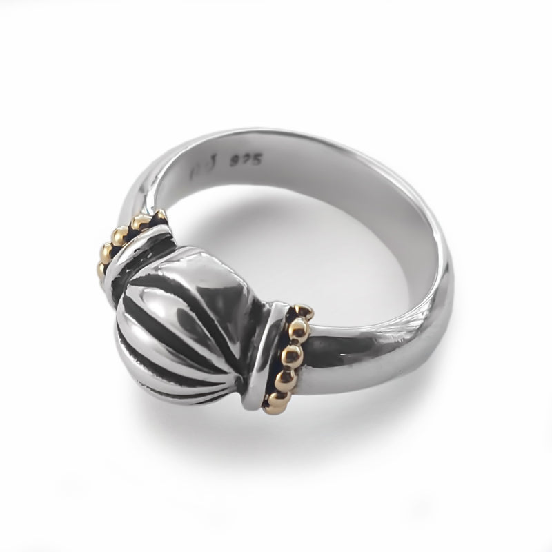 R0983 Filigree Silver and Gold ring