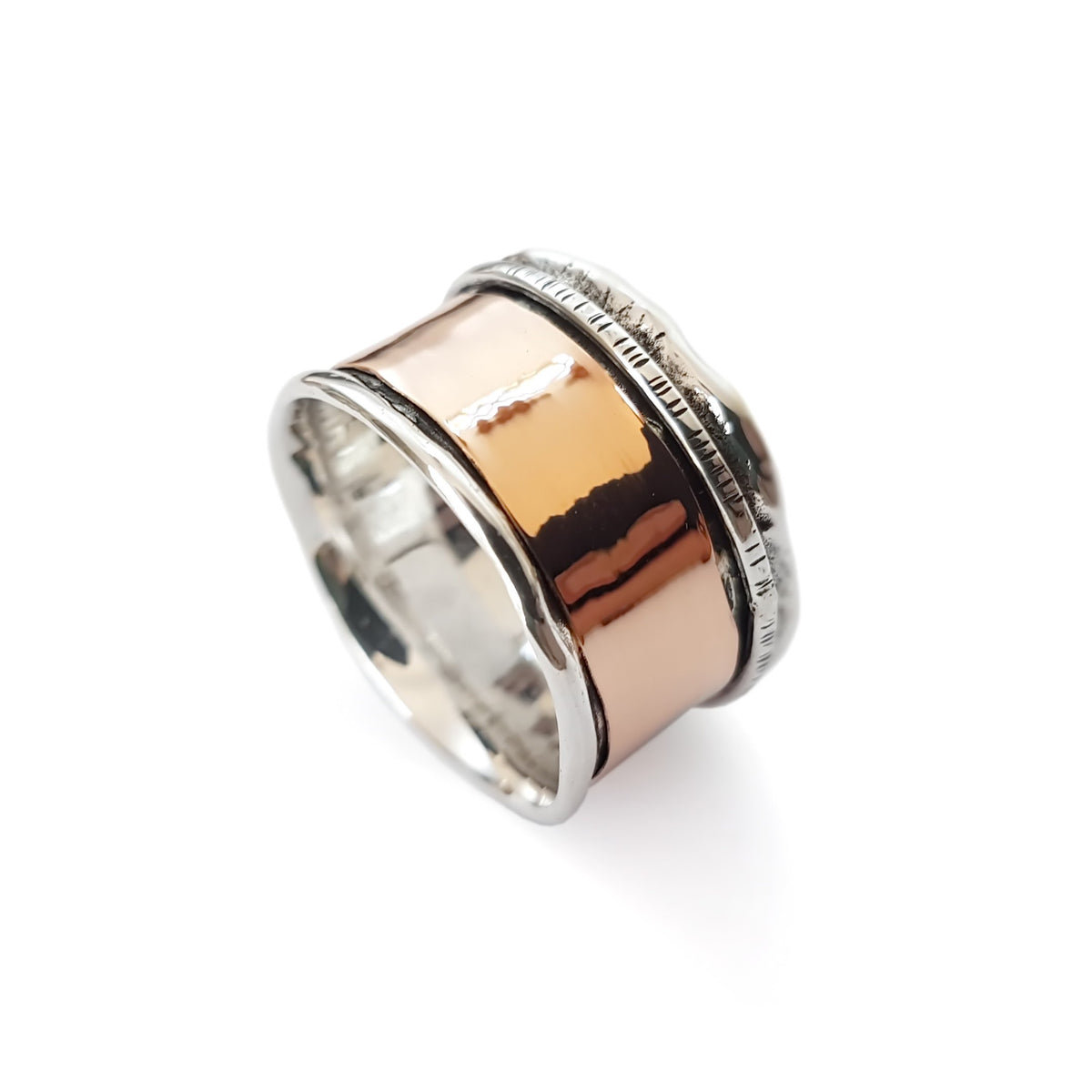 R1075G  Rustic Rose Gold Spinner Ring for Men