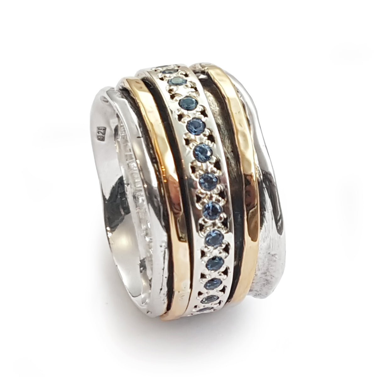 R1075L-1 Rustic Spinner Ring with Topaz