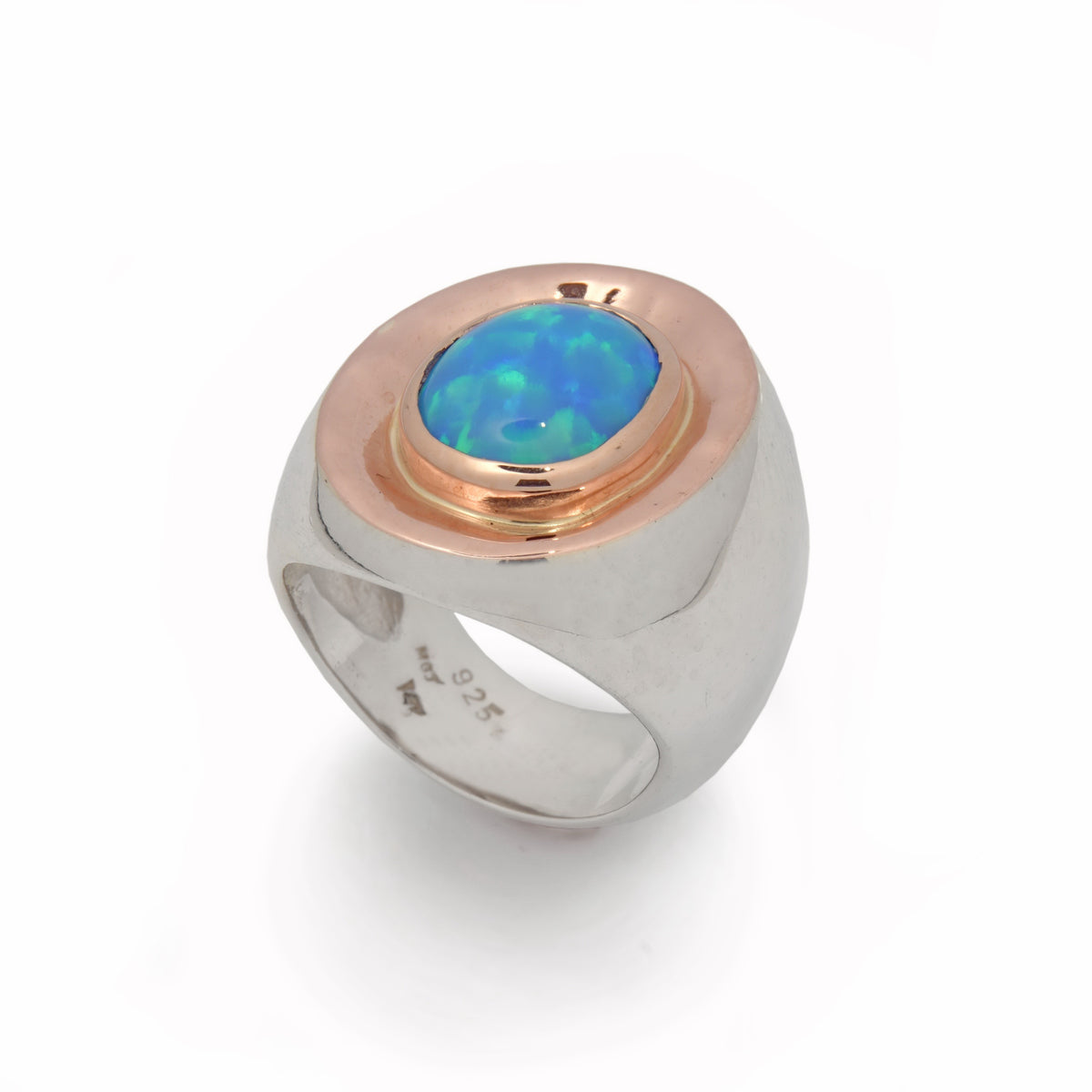 R1113XG Silver and Gold chunky ring with Oval Opal