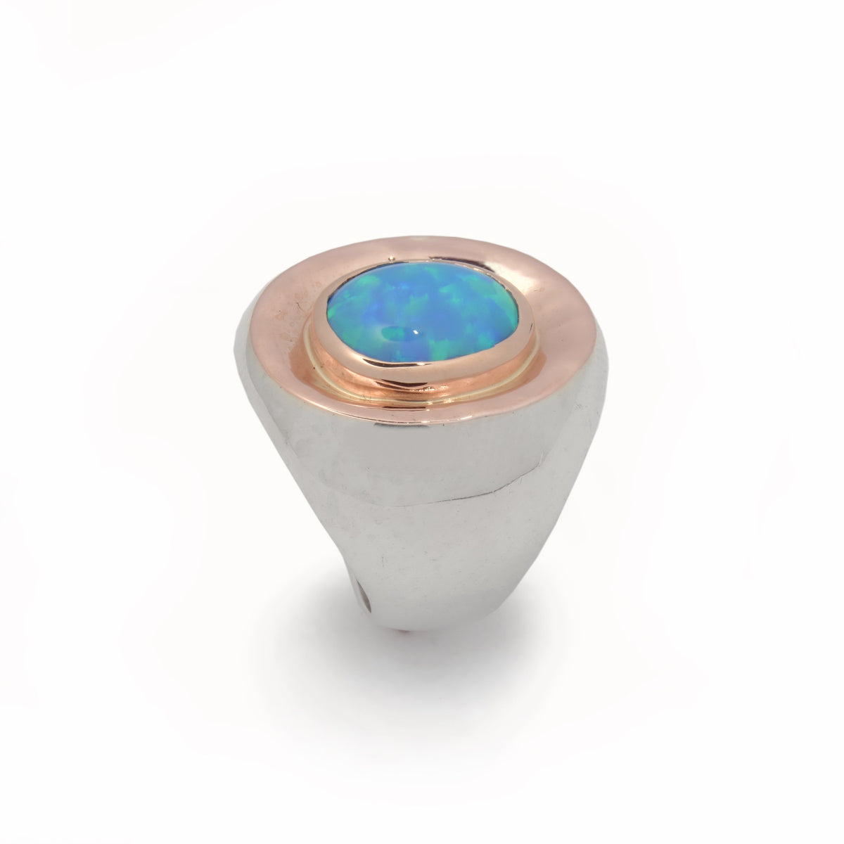 R1113XG Silver and Gold chunky ring with Oval Opal