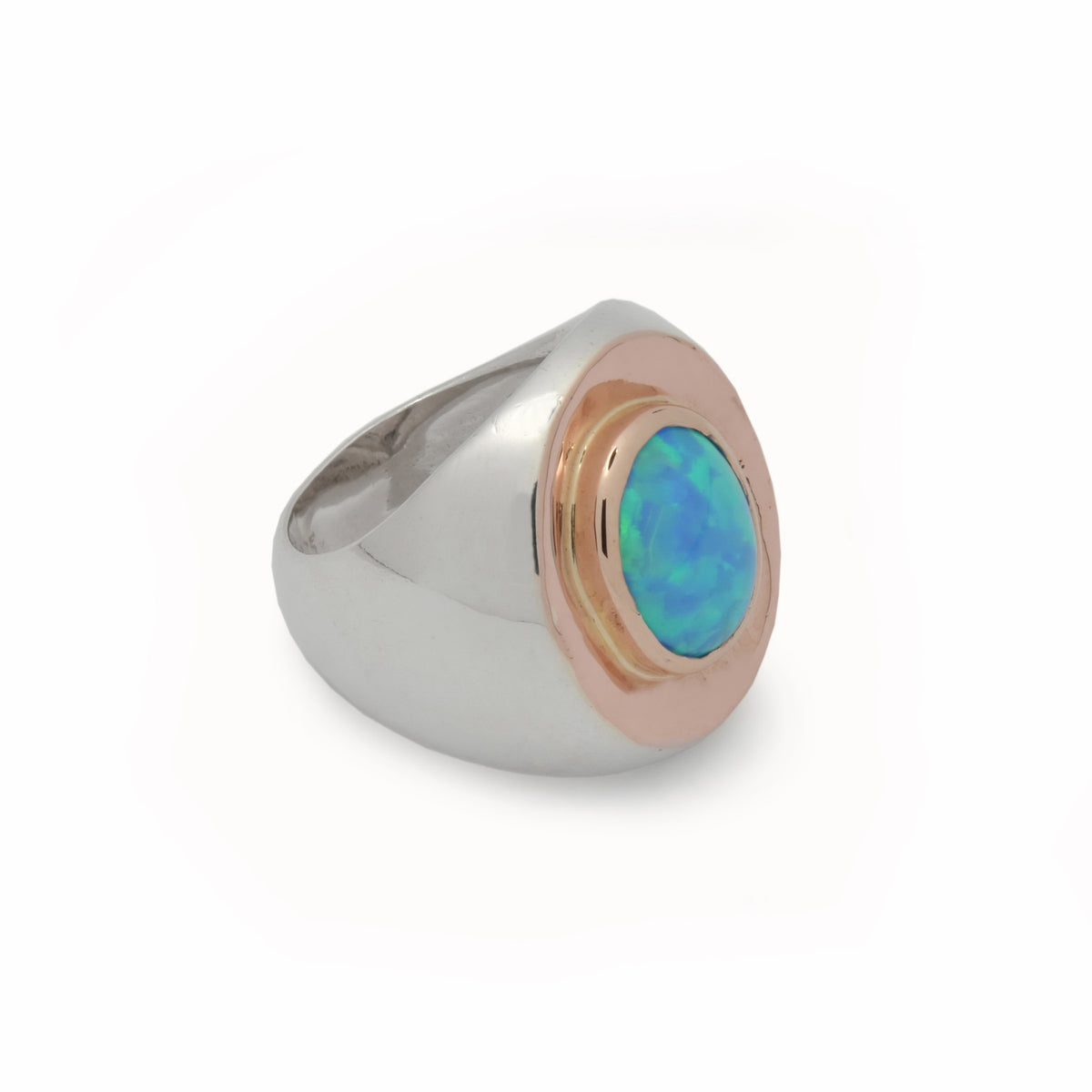 R1113XG Silver and Gold chunky ring with Oval Opal