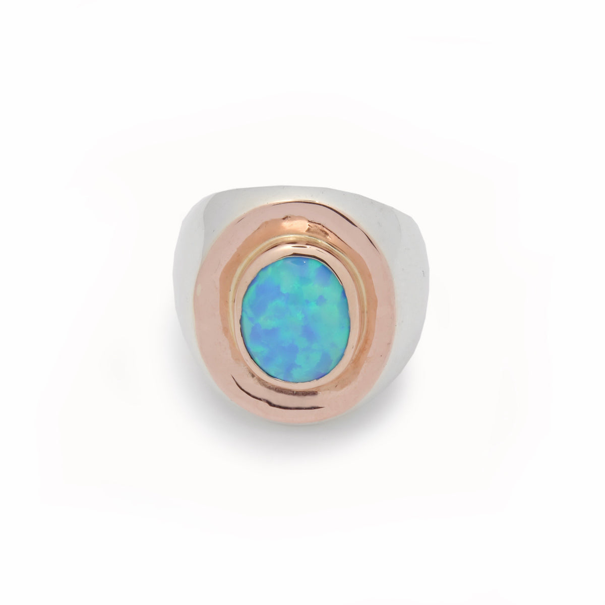 R1113XG Silver and Gold chunky ring with Oval Opal