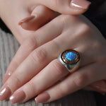 R1113XG Silver and Gold chunky ring with Oval Opal